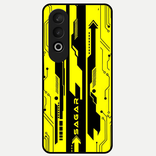  Electric Pulse CYBERPUNK Custom Name Glass Case For Oneplus Nord CE4 back cover – full design glossy printed glass finish