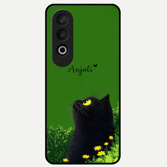  Emerald Cat Custom Name Glass Case For Oneplus Nord CE4 back cover – full design glossy printed glass finish