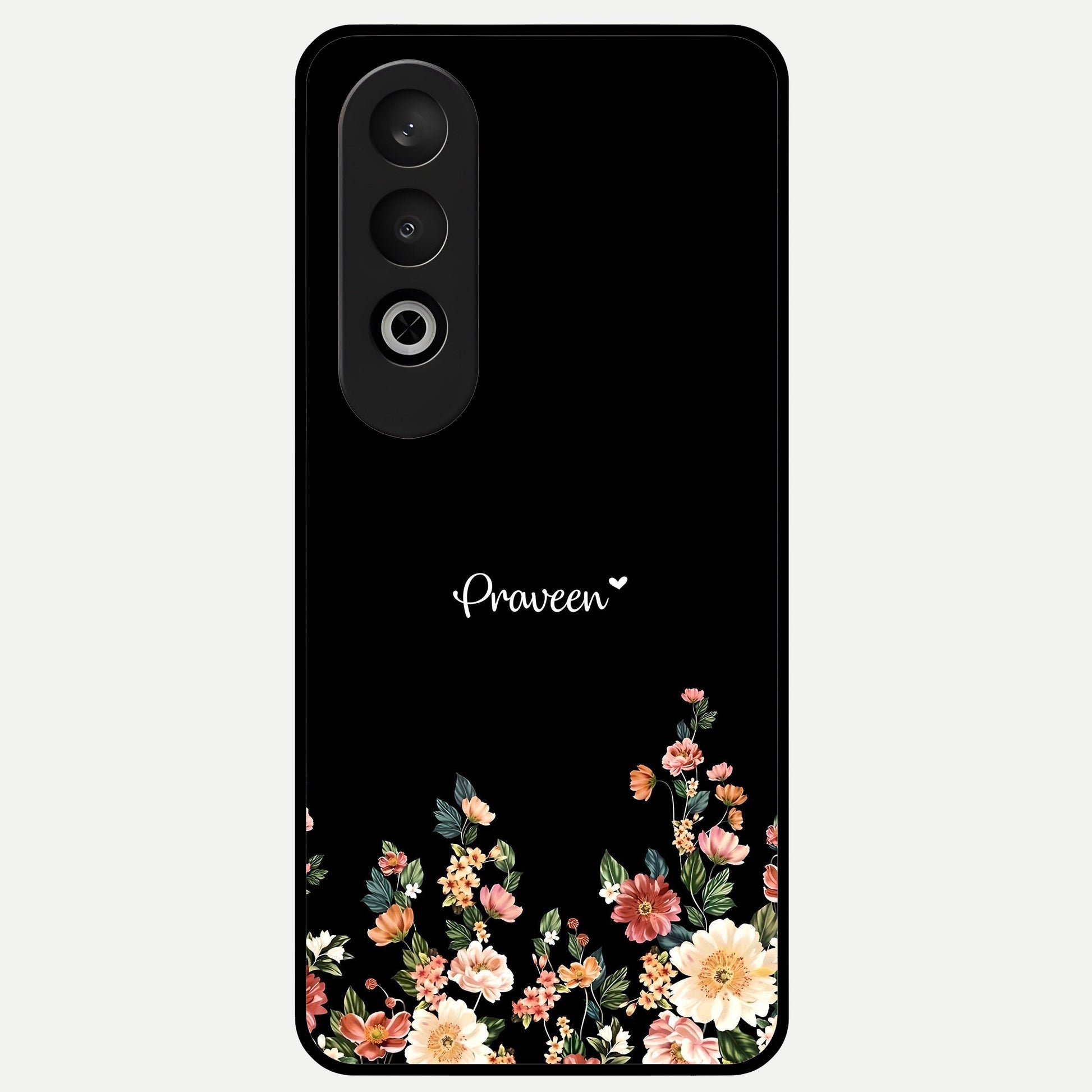  Floral Design Personalized Custom Name Glass Case For Oneplus Nord CE4 back cover – full design glossy printed glass finish