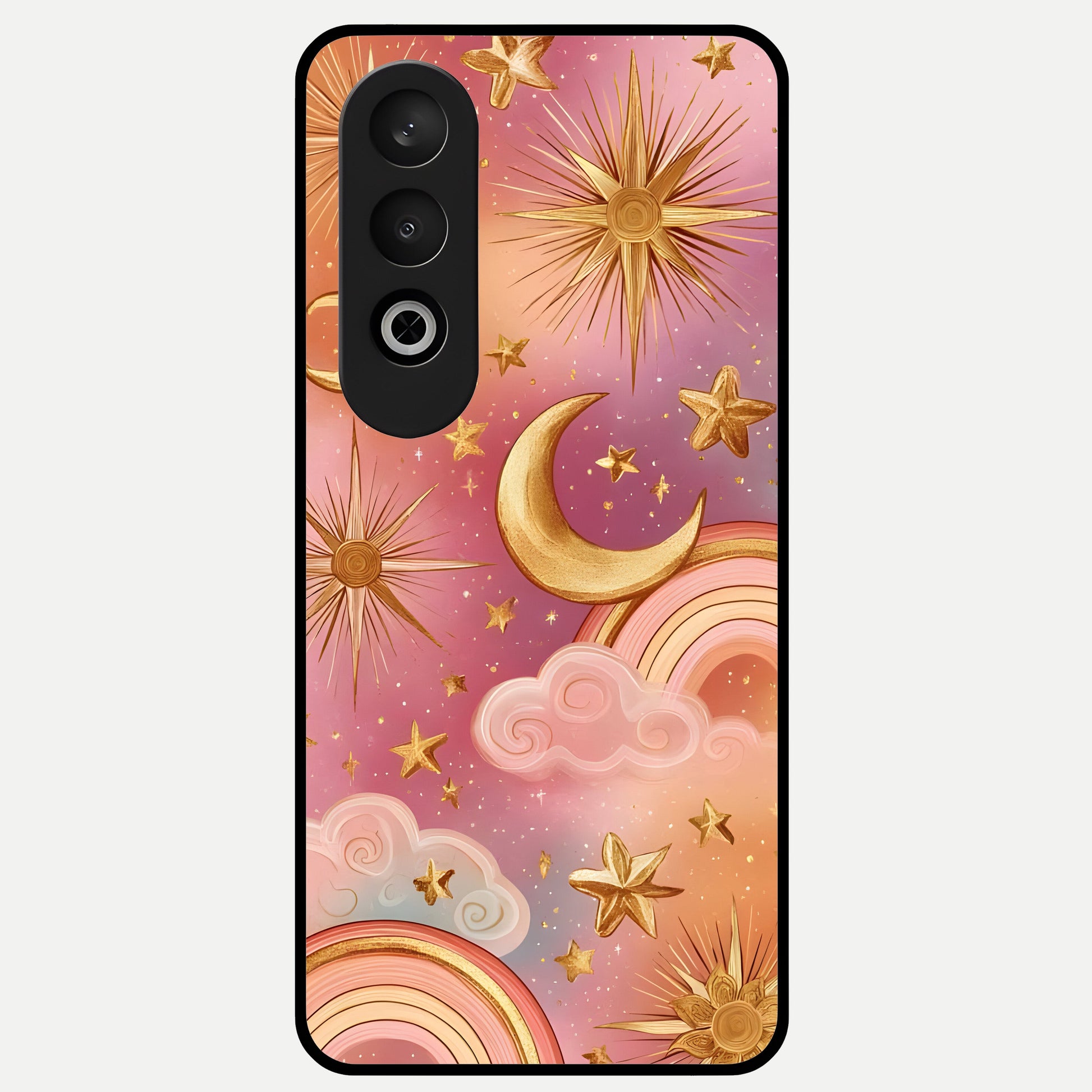  Golden Celestial Dreams Glass Case For Oneplus Nord CE4 back cover – full design glossy printed glass finish
