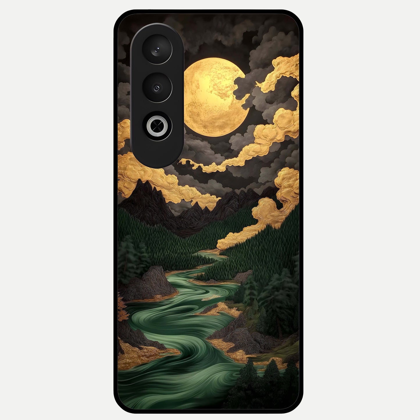  Golden River Moon Glass Case For Oneplus Nord CE4 back cover – full design glossy printed glass finish