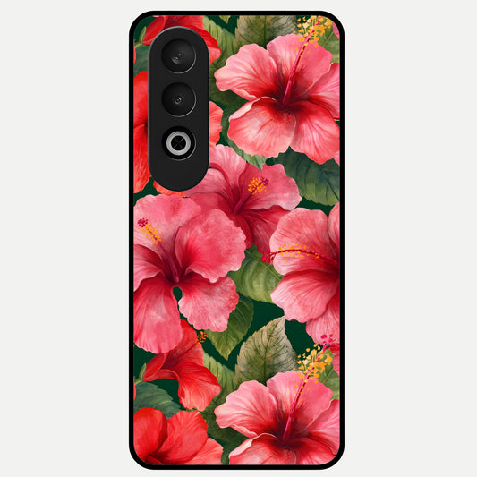  Hibiscus Pattern Glass Case For Oneplus Nord CE4 back cover – full design glossy printed glass finish