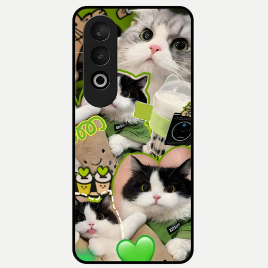  Matcha Cats Mood Glass Case For Oneplus Nord CE4 back cover – full design glossy printed glass finish