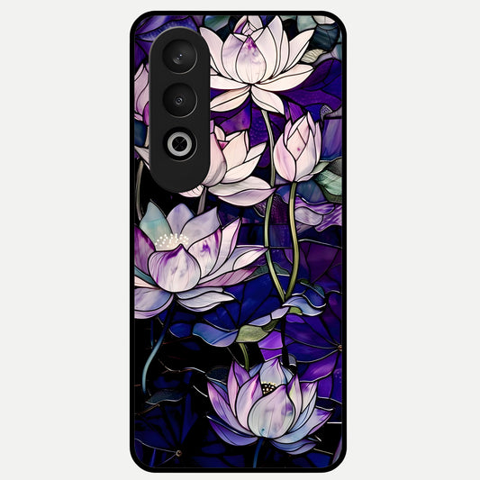  Purple Lotus Pattern Glass Case For Oneplus Nord CE4 back cover – full design glossy printed glass finish