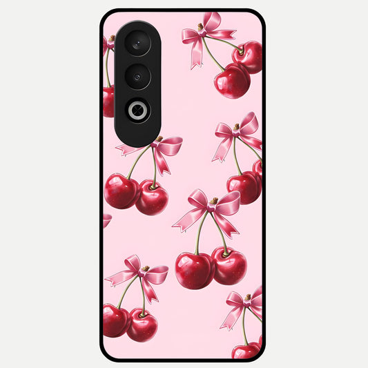  Red Cherries Pattern Glass Case For Oneplus Nord CE4 back cover – full design glossy printed glass finish