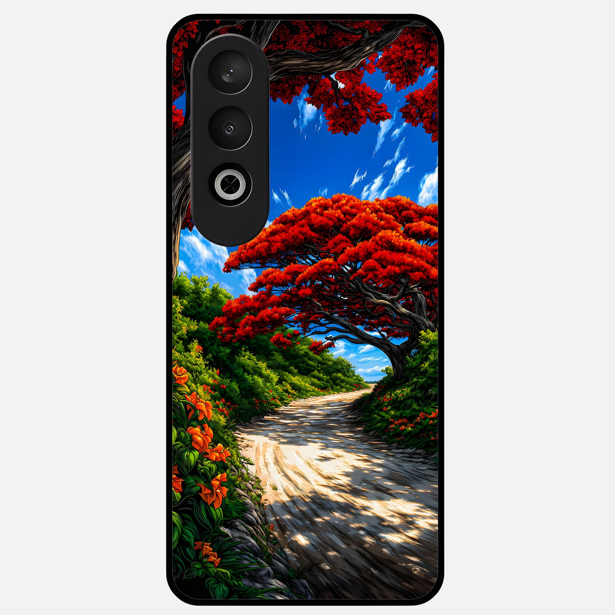  Red Trees Pathway Glass Case For Oneplus Nord CE4 back cover – full design glossy printed glass finish
