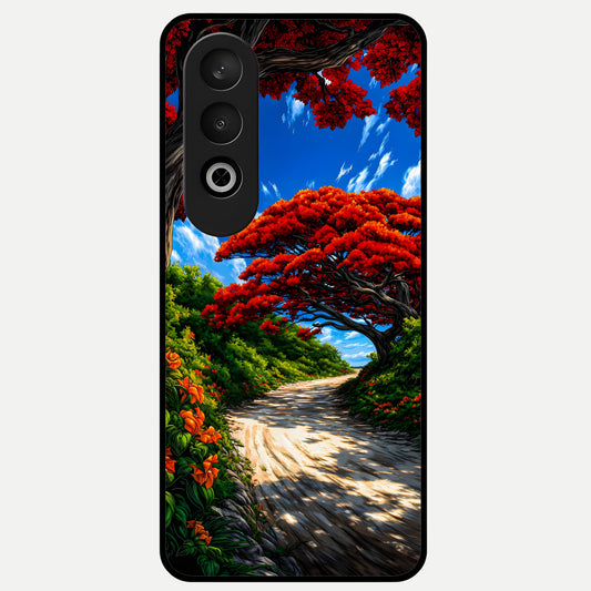  Red Trees Pathway Glass Case For Oneplus Nord CE4 back cover – full design glossy printed glass finish