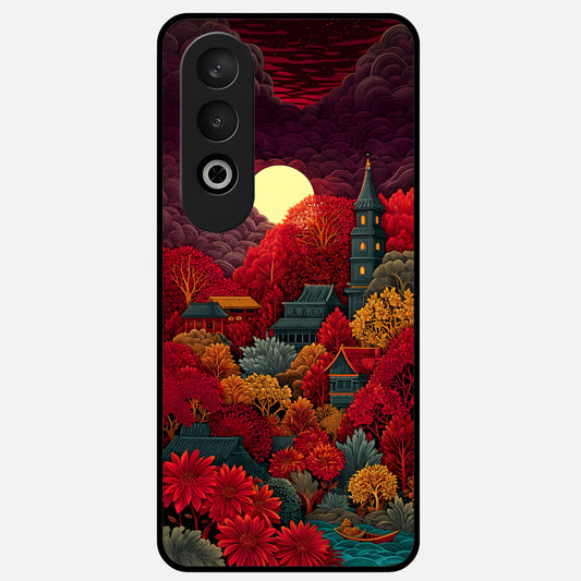  Scarlet Autumn Temple Glass Case For Oneplus Nord CE4 back cover – full design glossy printed glass finish