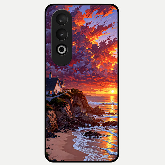  Sunset House By Sea Glass Case For Oneplus Nord CE4 back cover – full design glossy printed glass finish