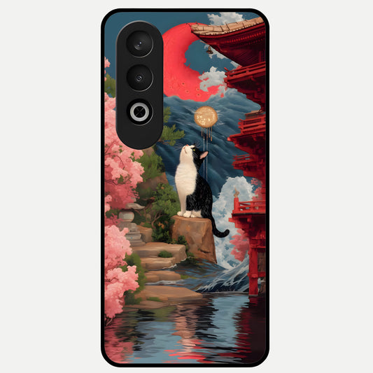  Temple Cat Scenery Glass Case For Oneplus Nord CE4 back cover – full design glossy printed glass finish