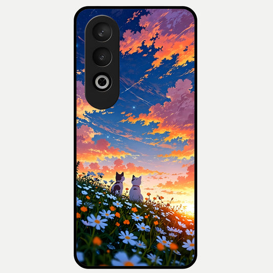  Two Cats Friends Glass Case For Oneplus Nord CE4 back cover – full design glossy printed glass finish