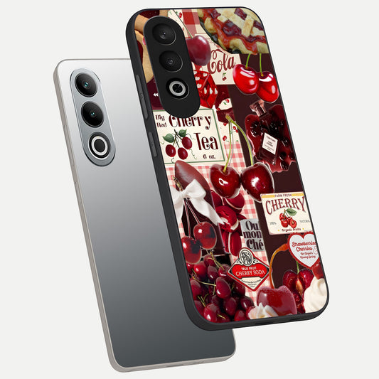  Aesthetic Cherry Tea phone case For Oneplus Nord CE4 showing premium glass back cover with detailed artwork