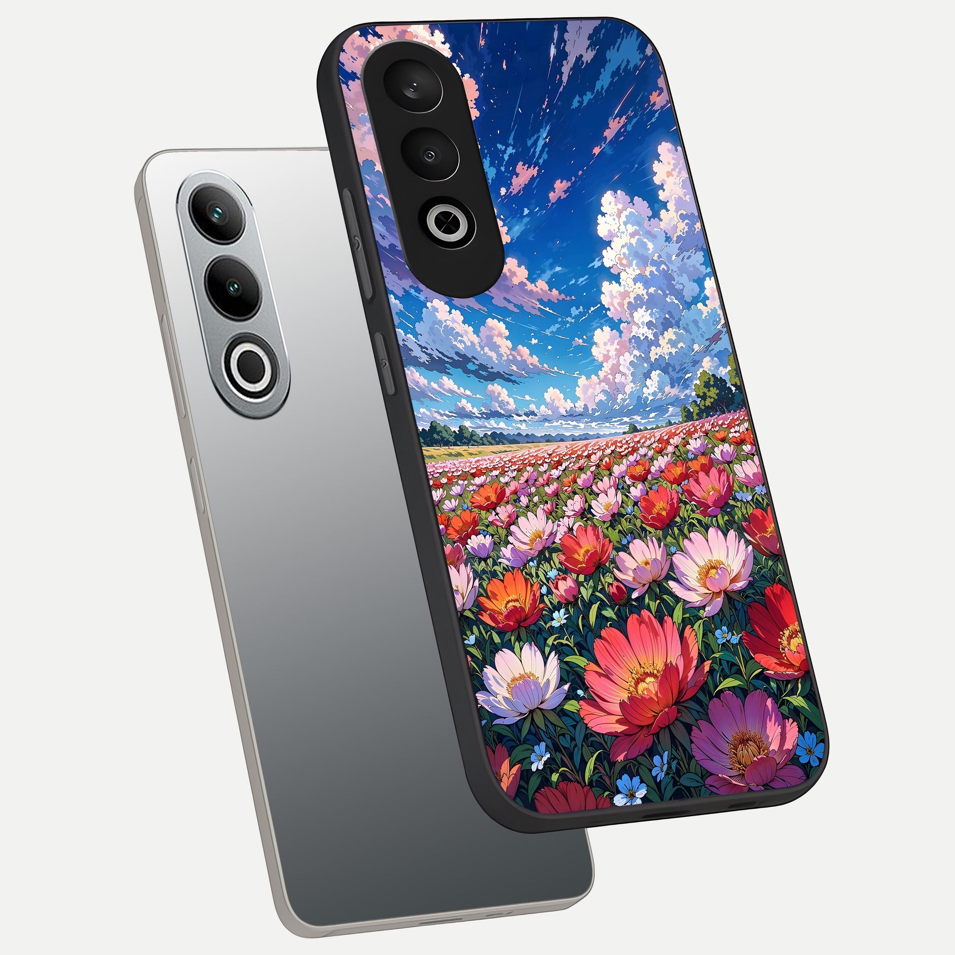 Blossom Sky Field phone case For Oneplus Nord CE4 showing premium glass back cover with detailed artwork