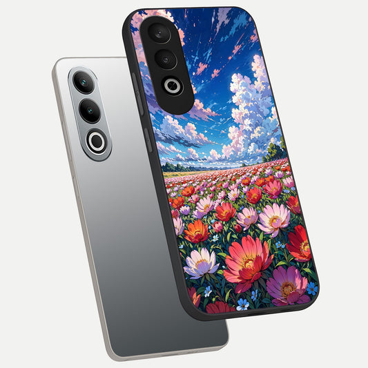  Blossom Sky Field phone case For Oneplus Nord CE4 showing premium glass back cover with detailed artwork