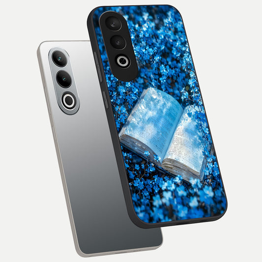  Blue Bloom Tales phone case For Oneplus Nord CE4 showing premium glass back cover with detailed artwork