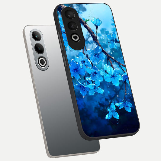  Blue Blossoms Branch phone case For Oneplus Nord CE4 showing premium glass back cover with detailed artwork