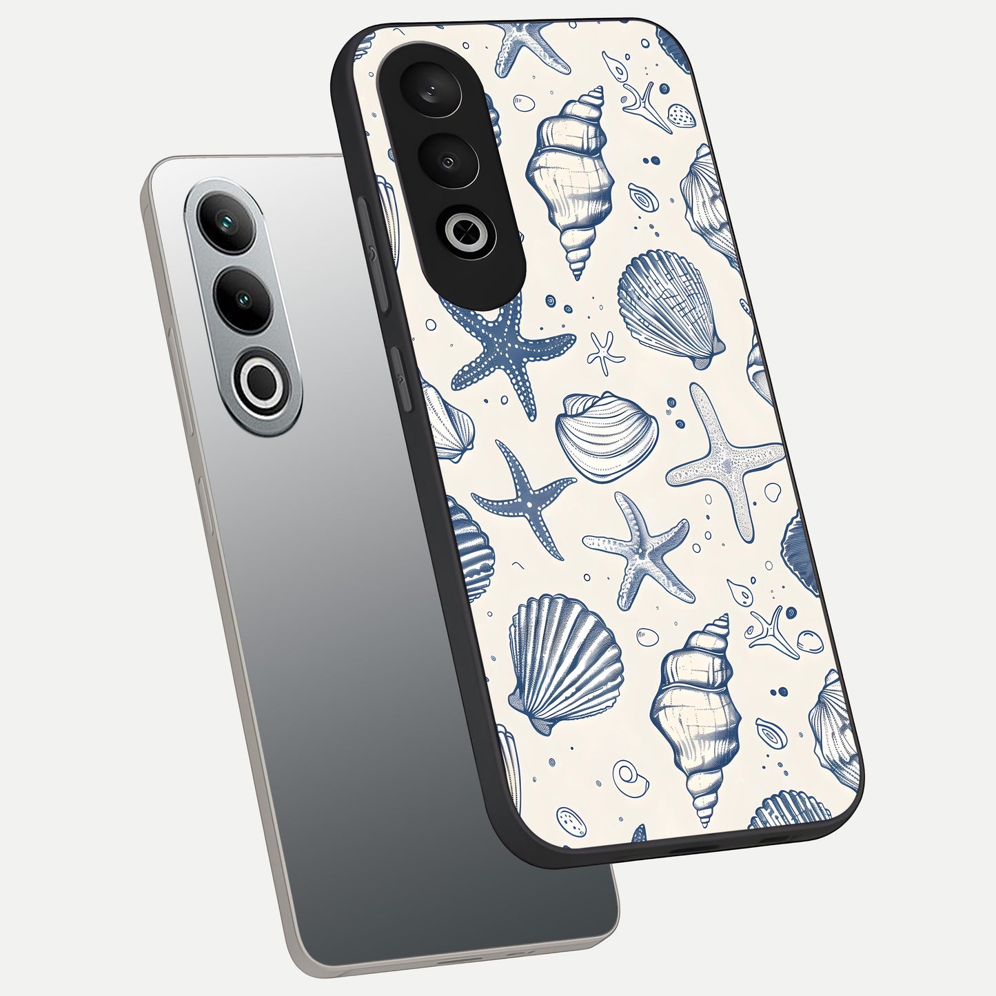  Blue Ocean Outline phone case For Oneplus Nord CE4 showing premium glass back cover with detailed artwork