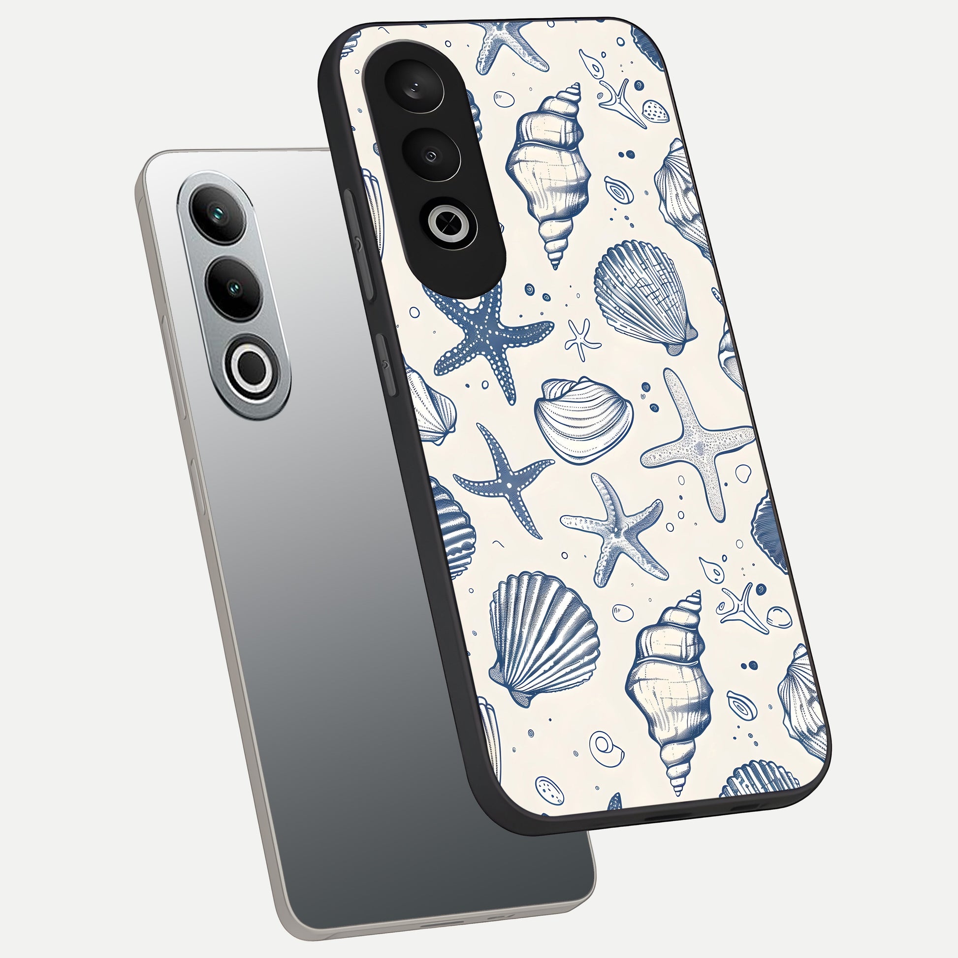  Blue Ocean Outline phone case For Oneplus Nord CE4 showing premium glass back cover with detailed artwork