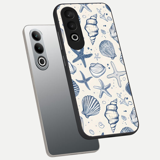  Blue Ocean Outline phone case For Oneplus Nord CE4 showing premium glass back cover with detailed artwork
