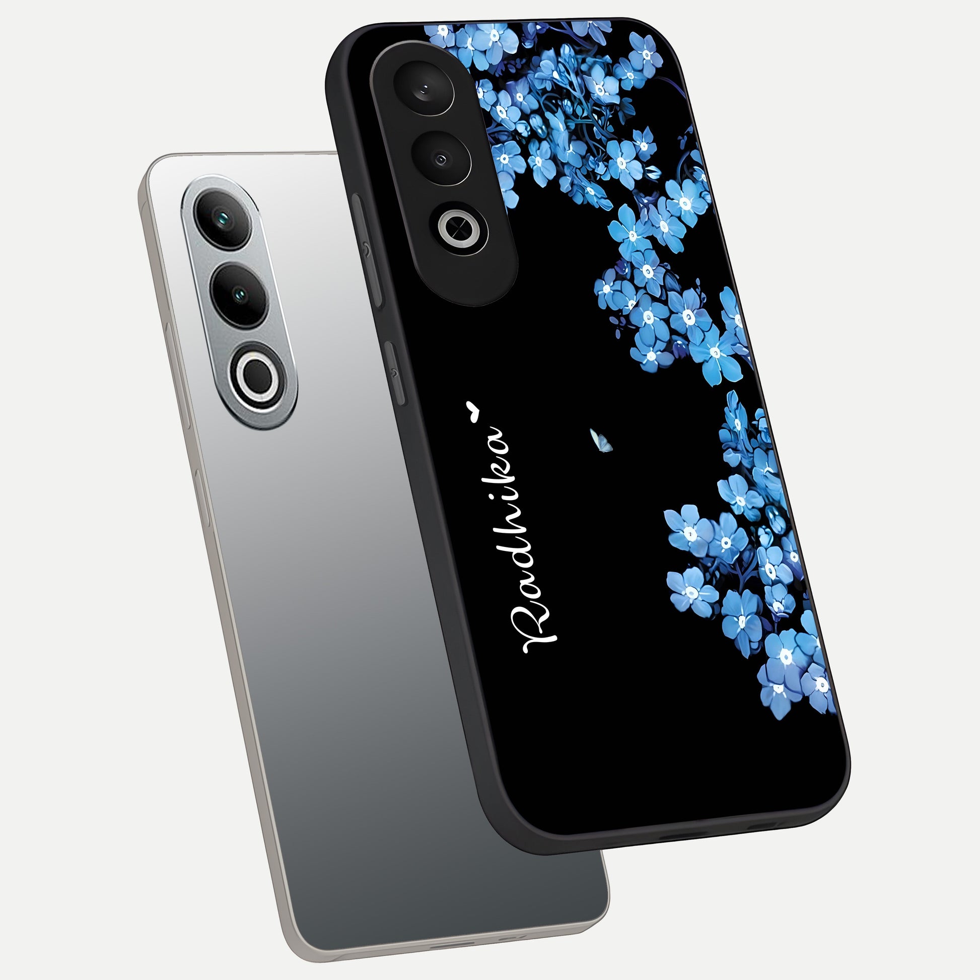  Blue Petal Dream Custom Name phone case For Oneplus Nord CE4 showing premium glass back cover with detailed artwork