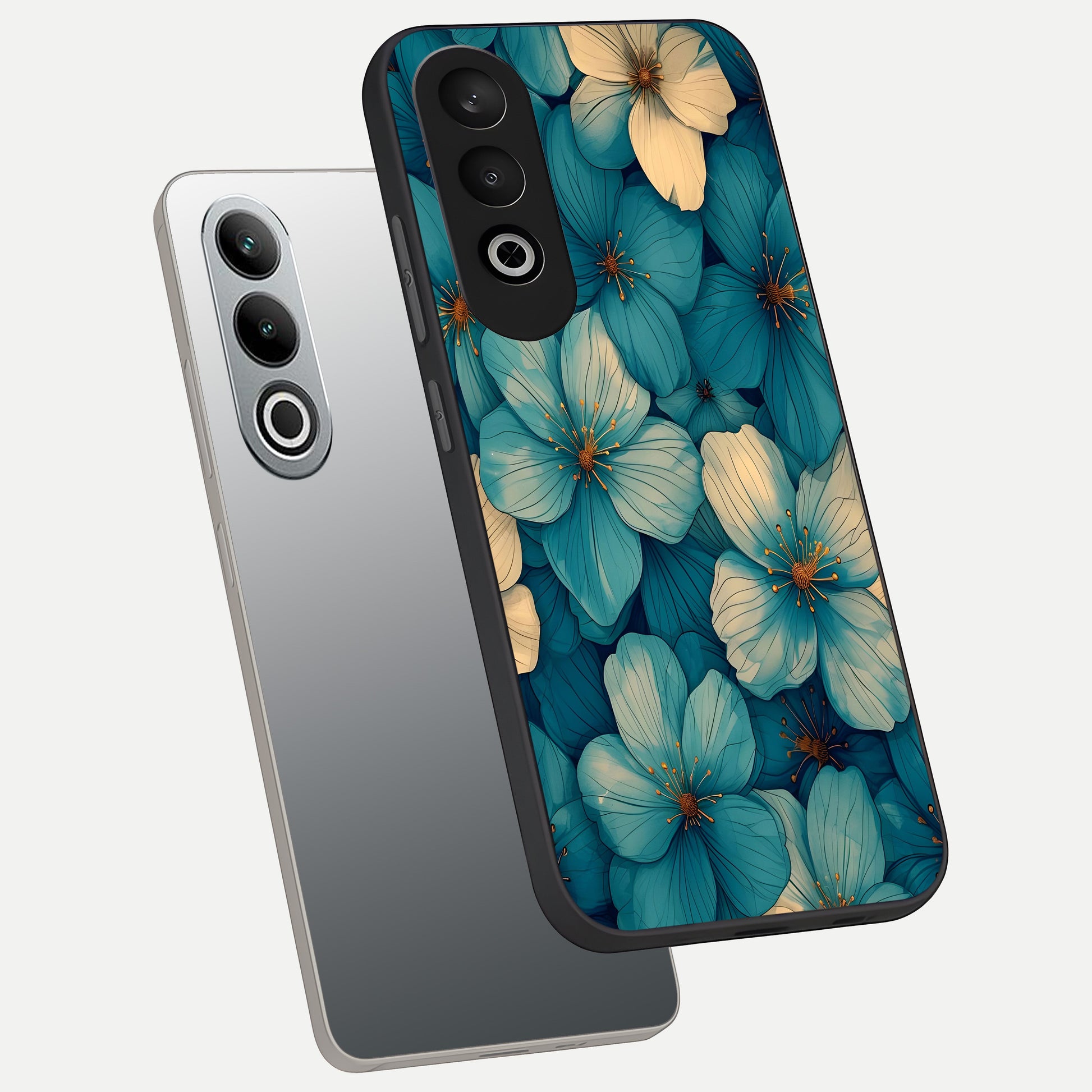 Blue Shade Floral phone case For Oneplus Nord CE4 showing premium glass back cover with detailed artwork