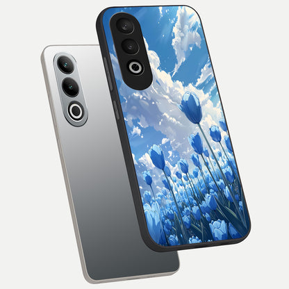  Blue Tulip Clouds phone case For Oneplus Nord CE4 showing premium glass back cover with detailed artwork