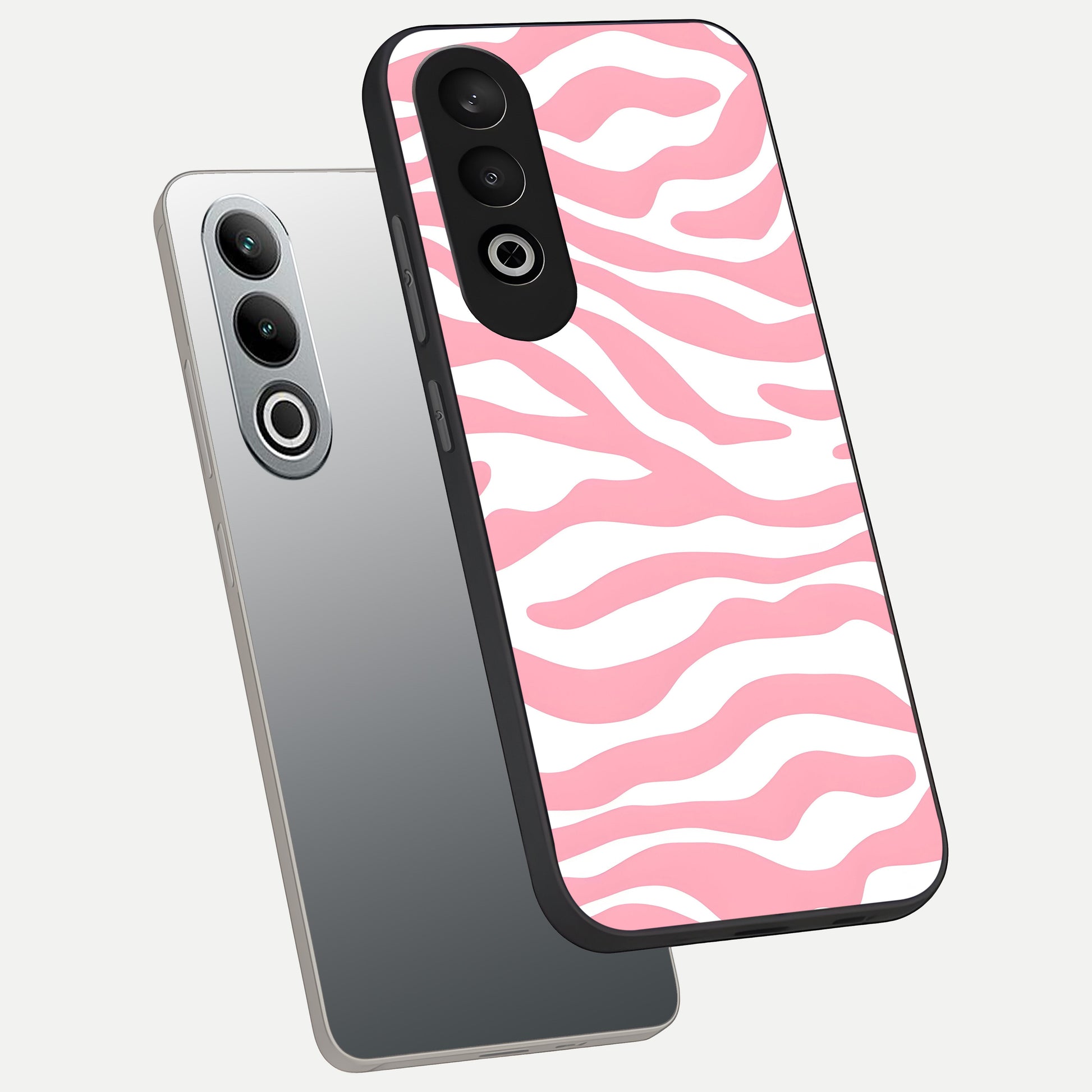  Blush Zebra Flow phone case For Oneplus Nord CE4 showing premium glass back cover with detailed artwork