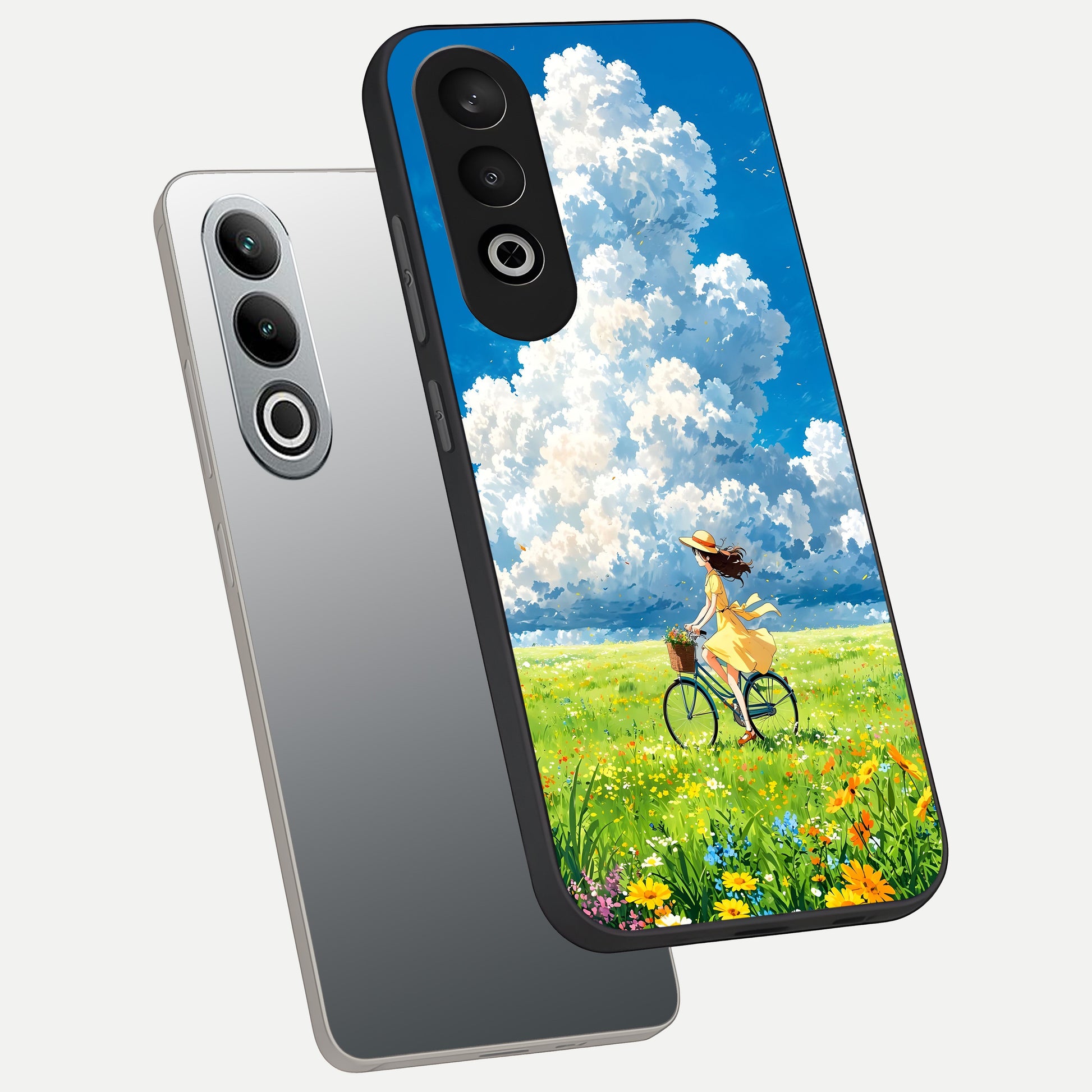  Breezy Meadow Ride phone case For Oneplus Nord CE4 showing premium glass back cover with detailed artwork