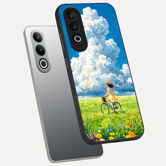  Breezy Meadow Ride phone case For Oneplus Nord CE4 showing premium glass back cover with detailed artwork