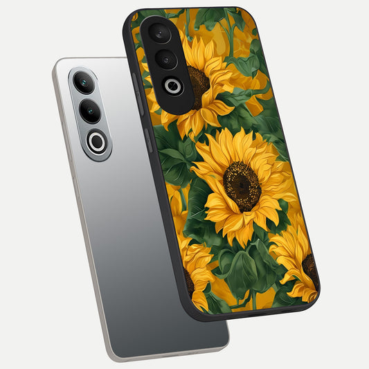  Bright Sunflower Bloom phone case For Oneplus Nord CE4 showing premium glass back cover with detailed artwork