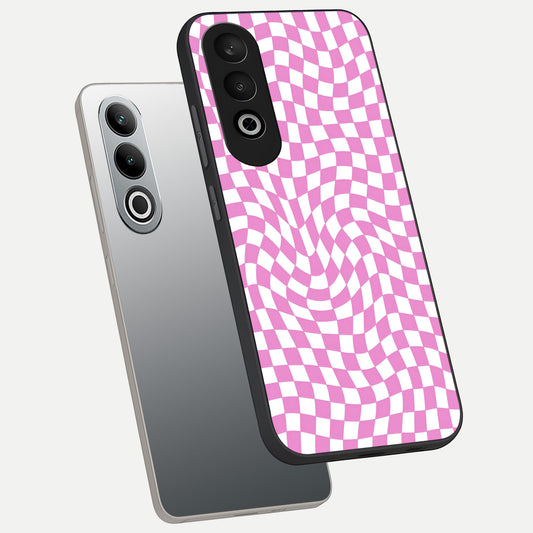  Bubblegum Check Wave phone case For Oneplus Nord CE4 showing premium glass back cover with detailed artwork