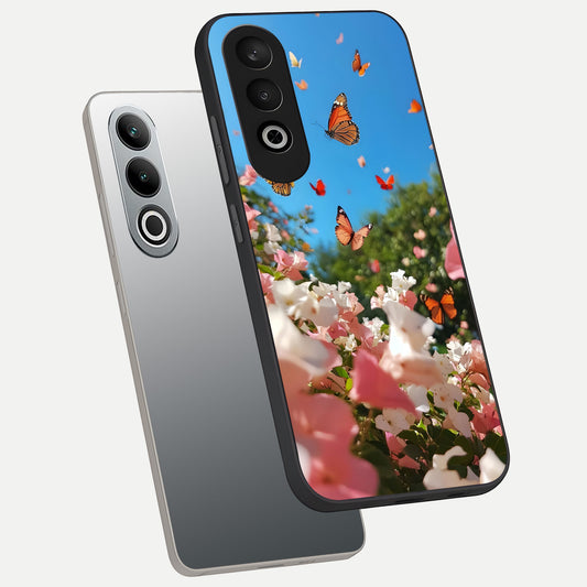  Butterflies In Bloom Sky phone case For Oneplus Nord CE4 showing premium glass back cover with detailed artwork