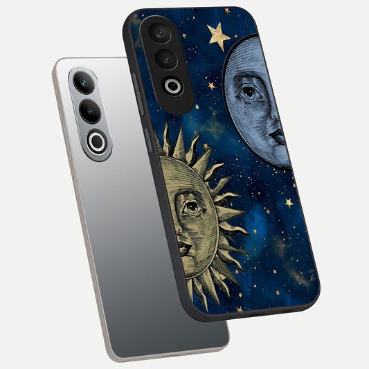  Celestial Moon With Sun phone case For Oneplus Nord CE4 showing premium glass back cover with detailed artwork