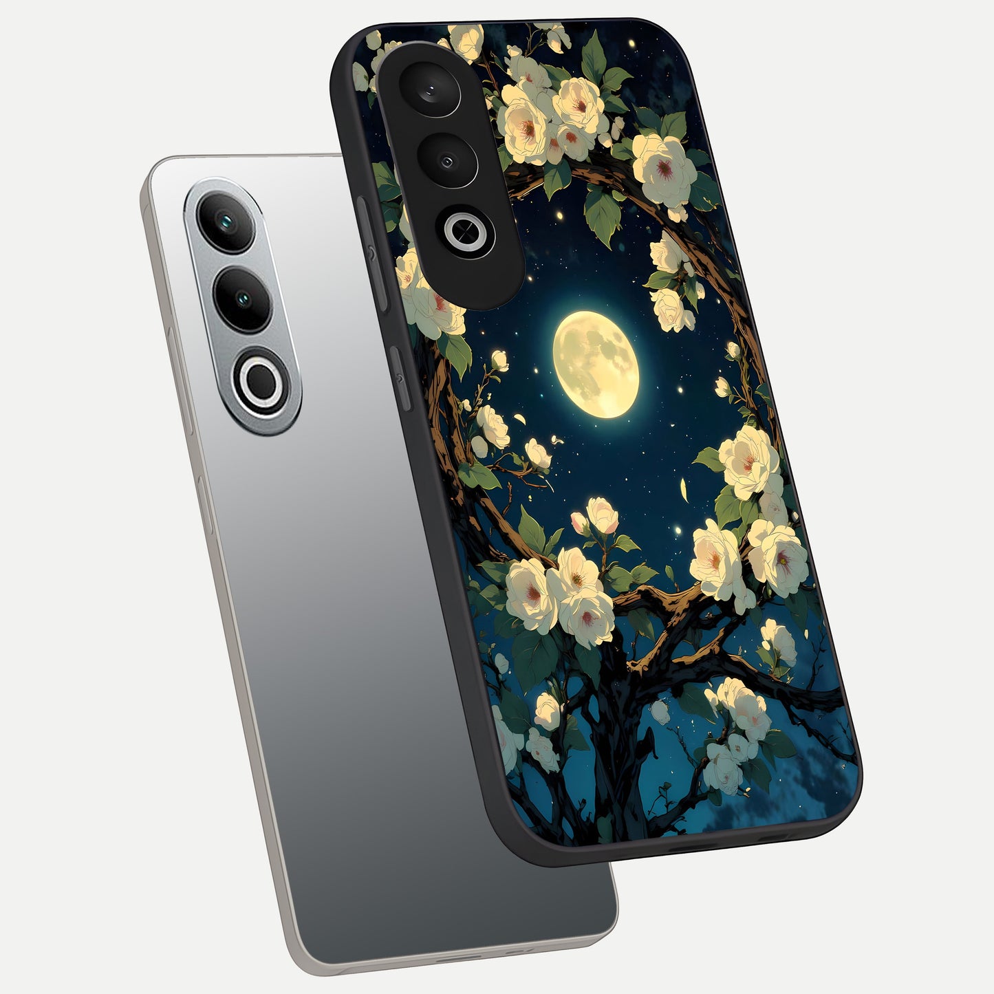  Celestial Moon And Flower phone case For Oneplus Nord CE4 showing premium glass back cover with detailed artwork