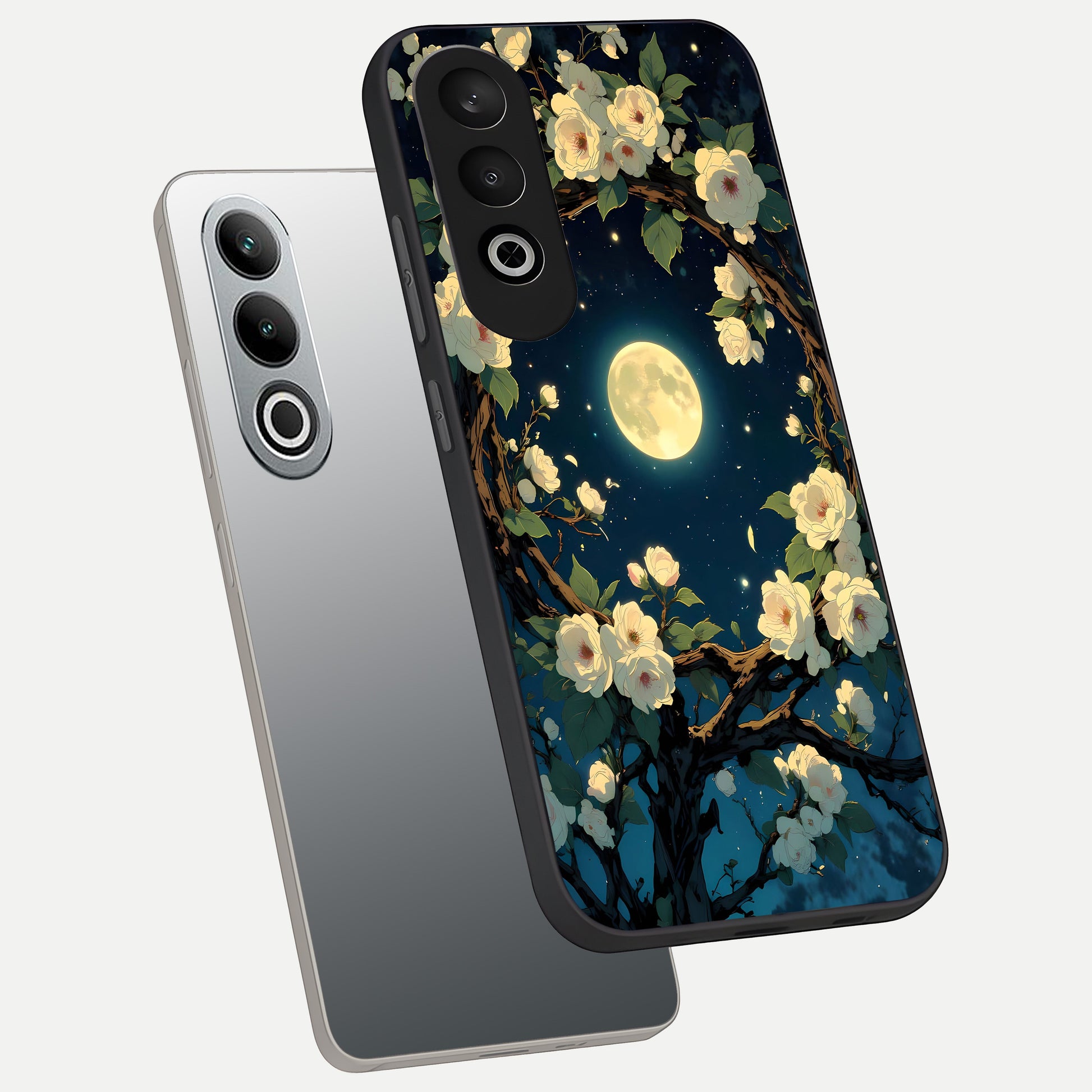  Celestial Moon And Flower phone case For Oneplus Nord CE4 showing premium glass back cover with detailed artwork