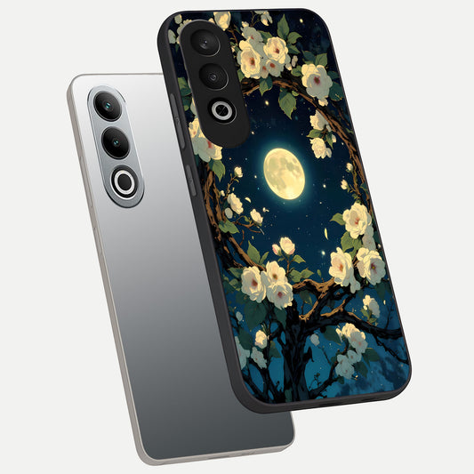  Celestial Moon And Flower phone case For Oneplus Nord CE4 showing premium glass back cover with detailed artwork