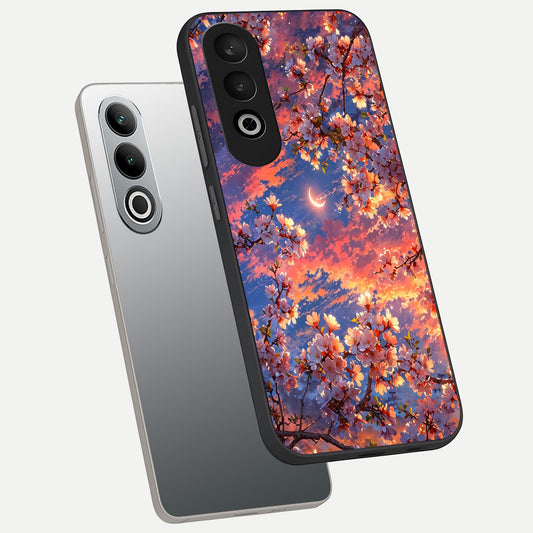  Celestial Sakura Sunset phone case For Oneplus Nord CE4 showing premium glass back cover with detailed artwork
