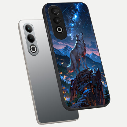  Celestial Wolf Howl phone case For Oneplus Nord CE4 showing premium glass back cover with detailed artwork