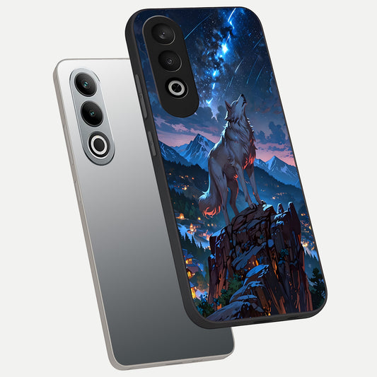  Celestial Wolf Howl phone case For Oneplus Nord CE4 showing premium glass back cover with detailed artwork
