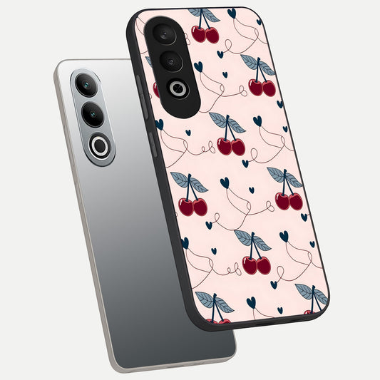  Cherry Heart Line phone case For Oneplus Nord CE4 showing premium glass back cover with detailed artwork