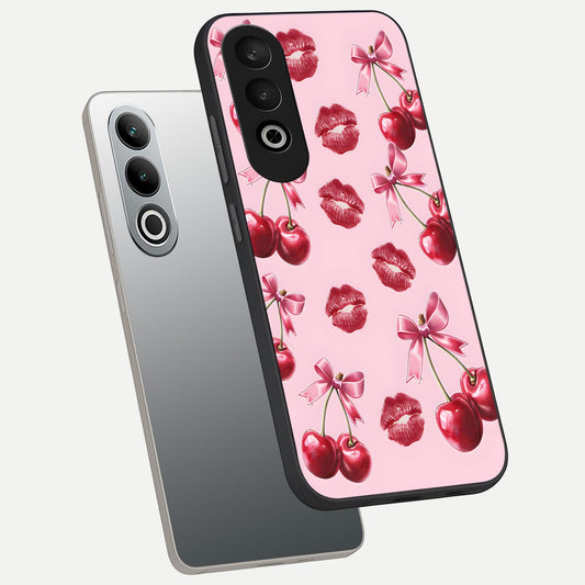  Cherry With Lips phone case For Oneplus Nord CE4 showing premium glass back cover with detailed artwork