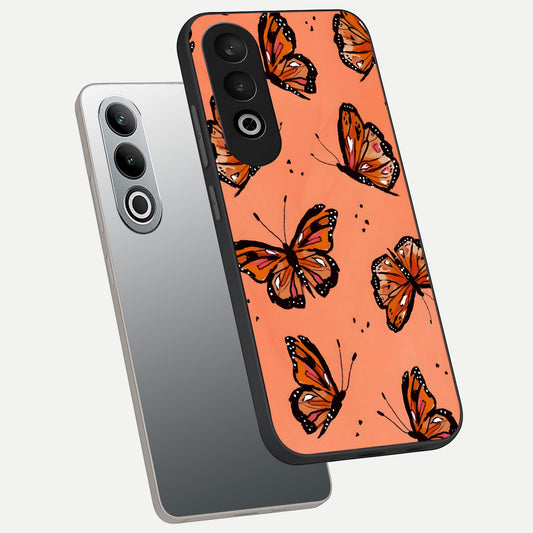  Coral Wing Butterfly phone case For Oneplus Nord CE4 showing premium glass back cover with detailed artwork