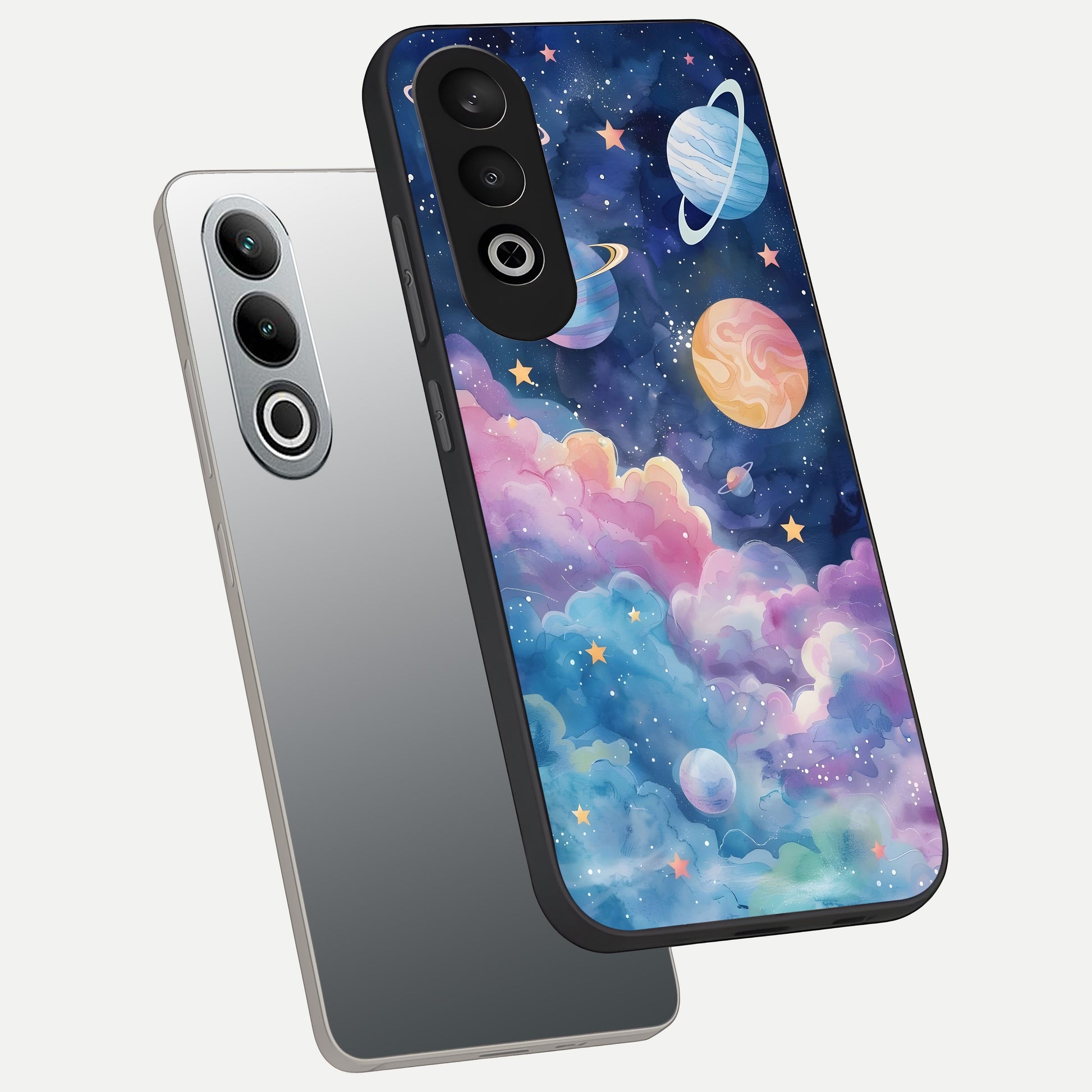  Cosmic Planet Dreams phone case For Oneplus Nord CE4 showing premium glass back cover with detailed artwork