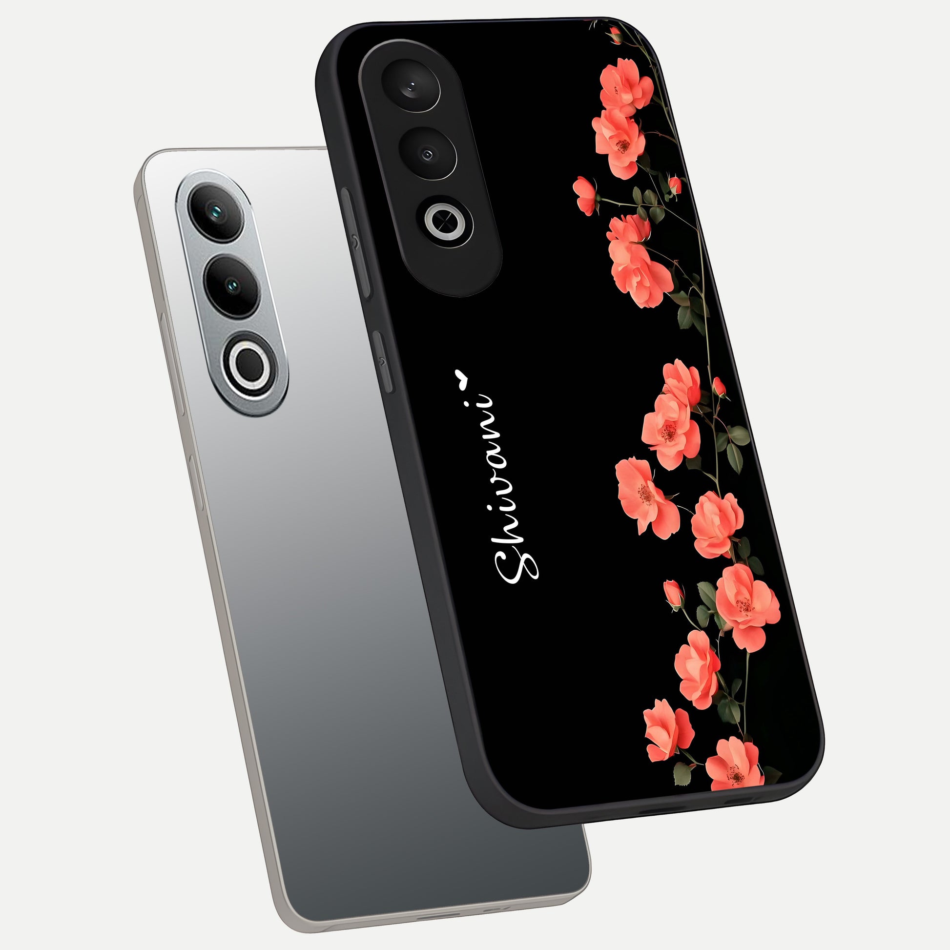  Crimson Bloom Grace Custom Name phone case For Oneplus Nord CE4 showing premium glass back cover with detailed artwork
