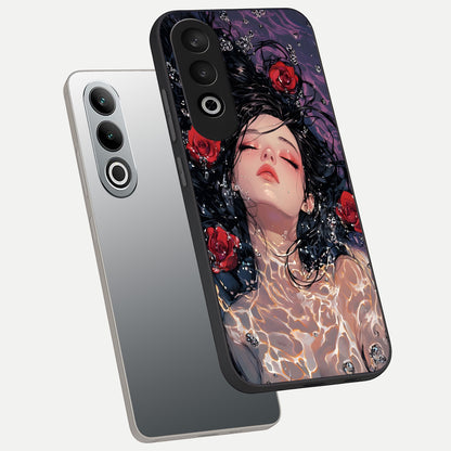  Crimson Rose Serenity phone case For Oneplus Nord CE4 showing premium glass back cover with detailed artwork
