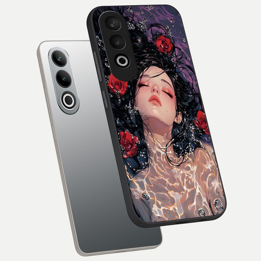  Crimson Rose Serenity phone case For Oneplus Nord CE4 showing premium glass back cover with detailed artwork