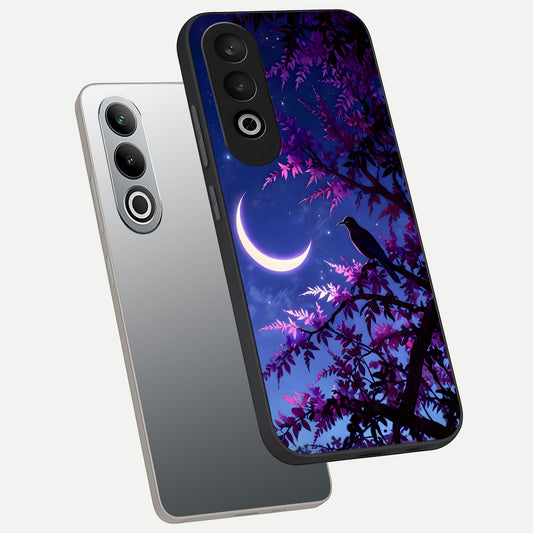  Crow And Moon Scenery phone case For Oneplus Nord CE4 showing premium glass back cover with detailed artwork