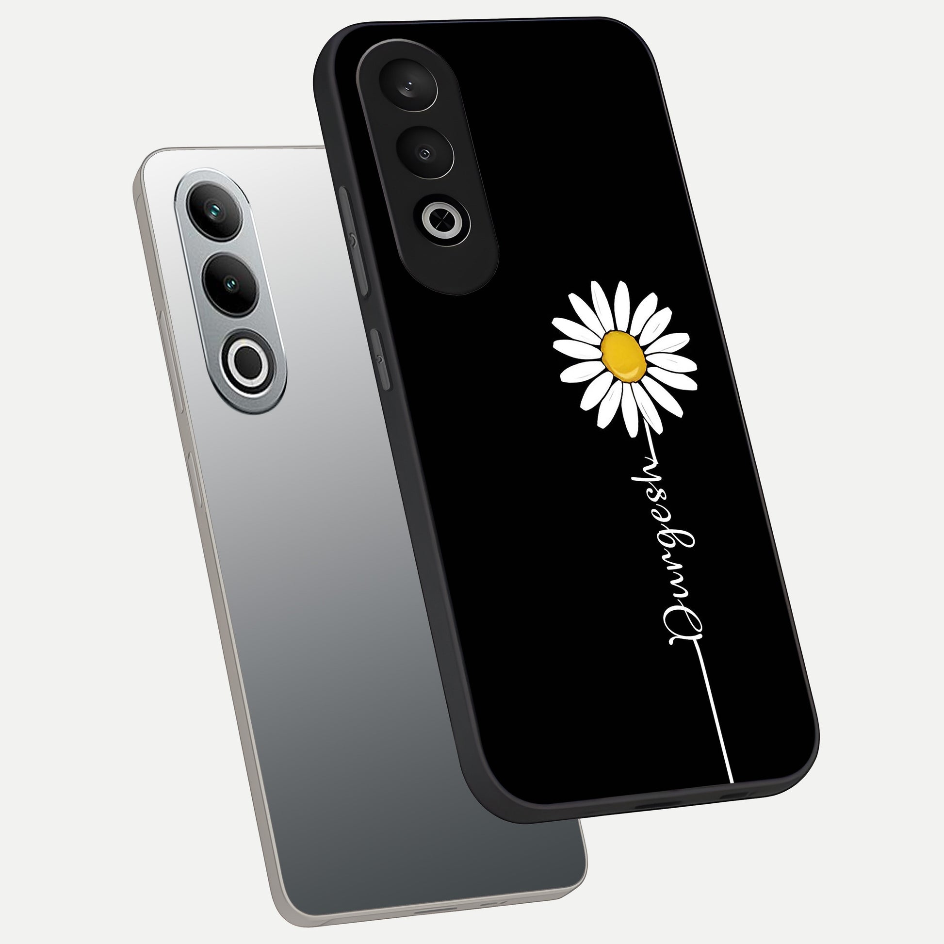 Custom Name White Flower phone case For Oneplus Nord CE4 showing premium glass back cover with detailed artwork