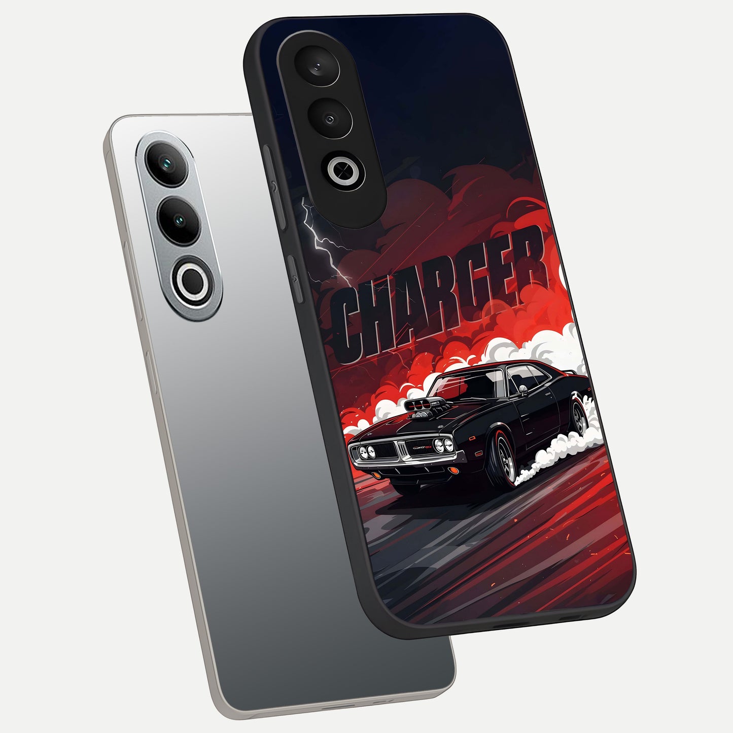  Dark Charger Fury phone case For Oneplus Nord CE4 showing premium glass back cover with detailed artwork