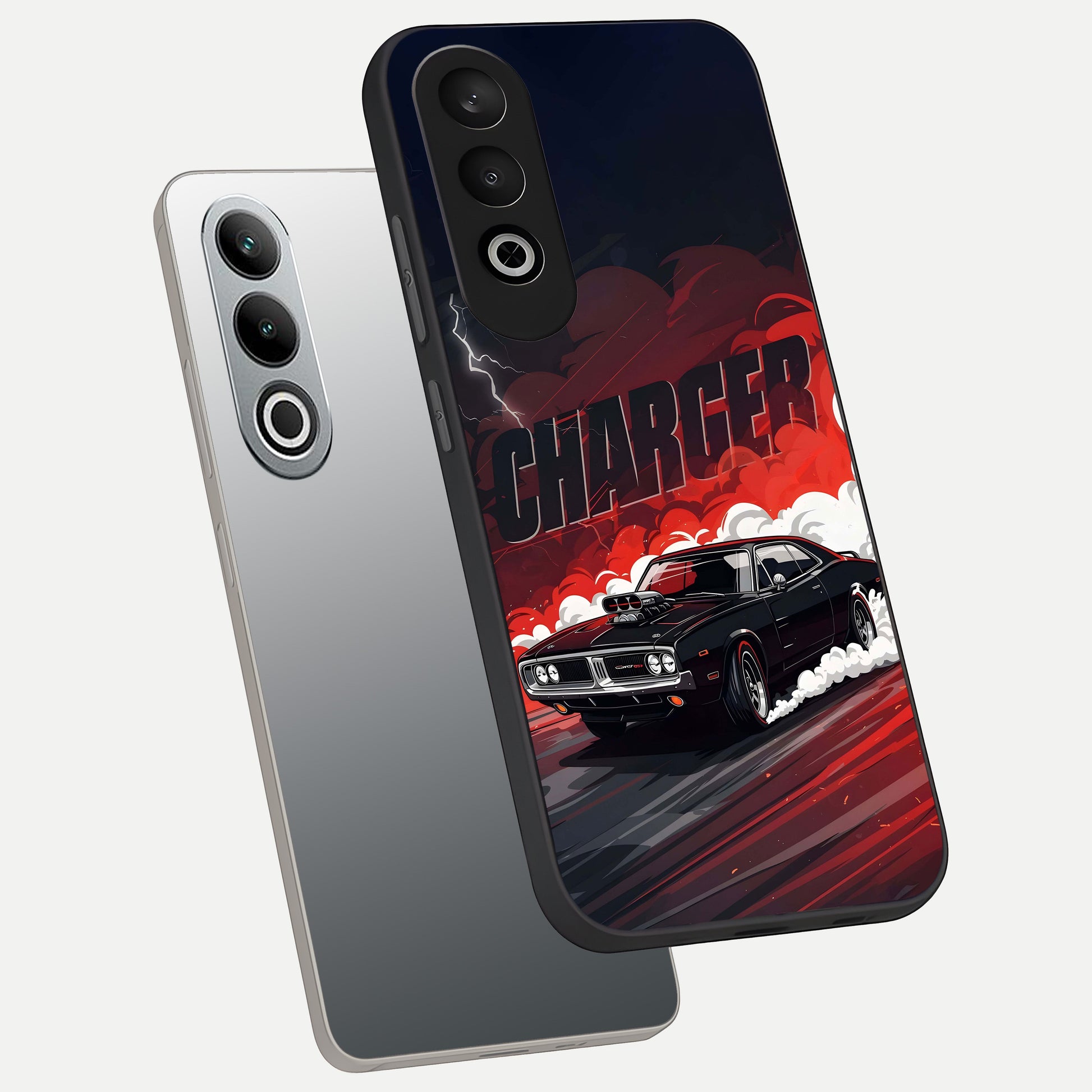  Dark Charger Fury phone case For Oneplus Nord CE4 showing premium glass back cover with detailed artwork